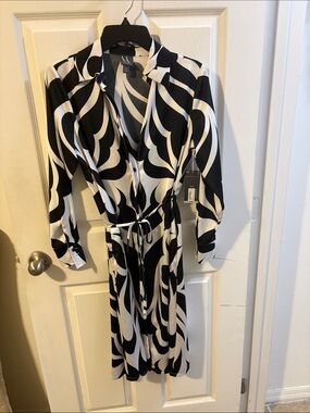 W by Worth Black & White Long Sleeve Wrap Dress